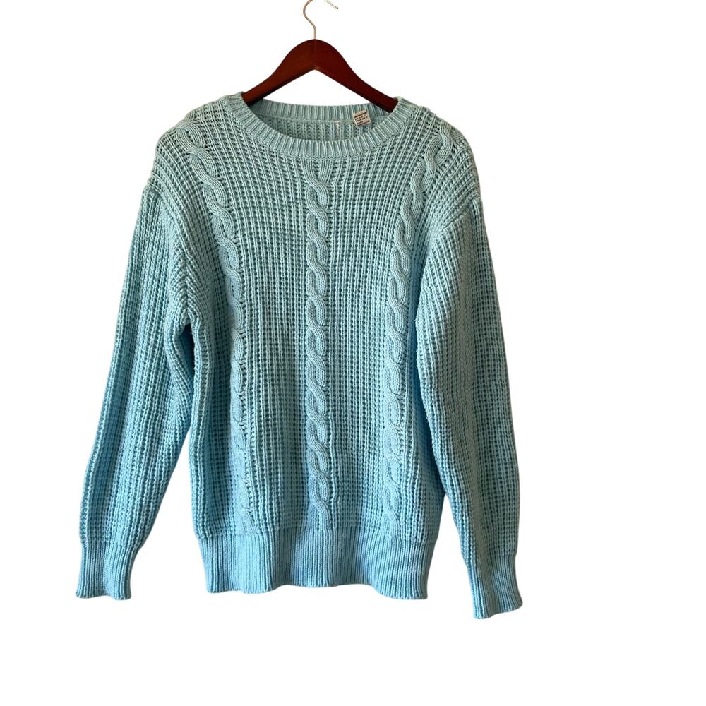 Vintage 70s Blue Chunky Cable Knit Sweater‎ Size Medium Large